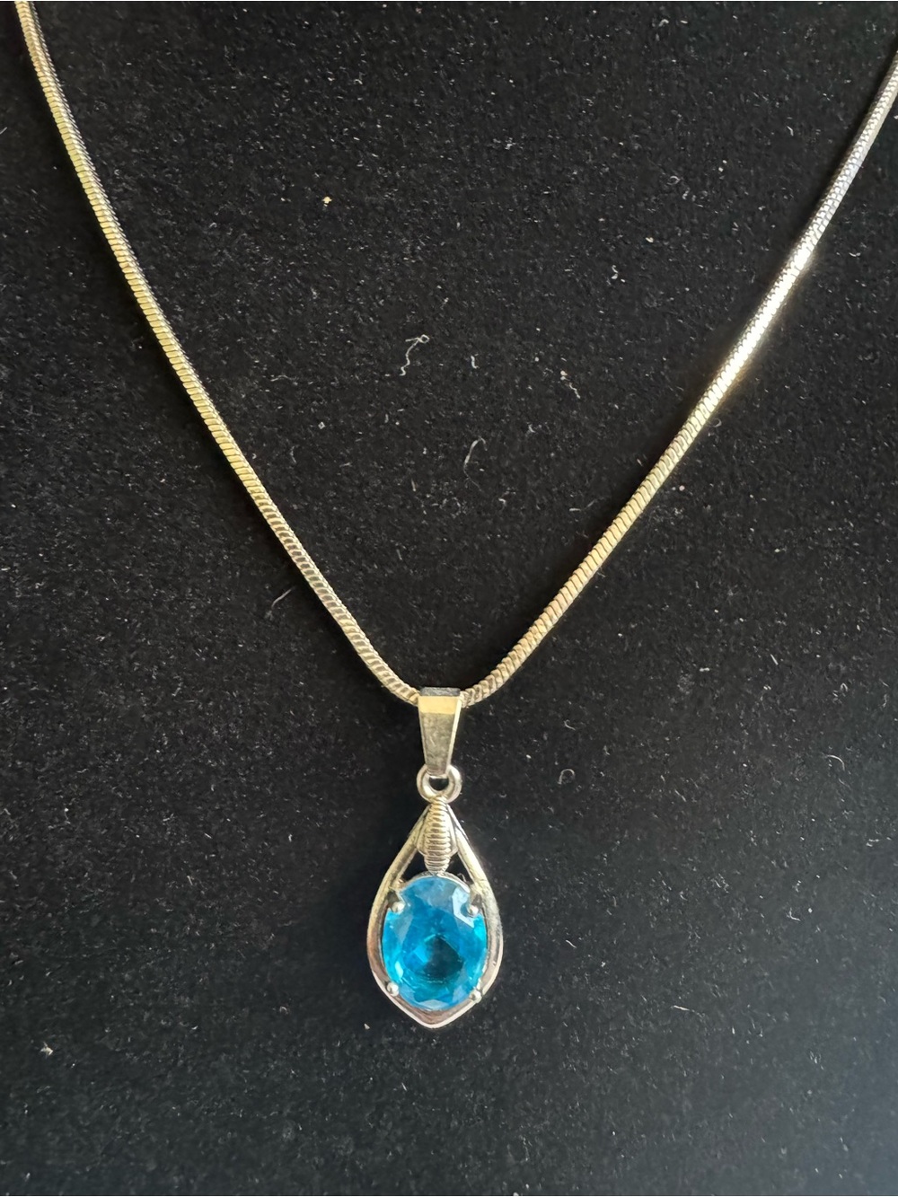 Vintage Chain Stamped 925 Oval Blue Topaz Style Statement Pendant stamped JIC